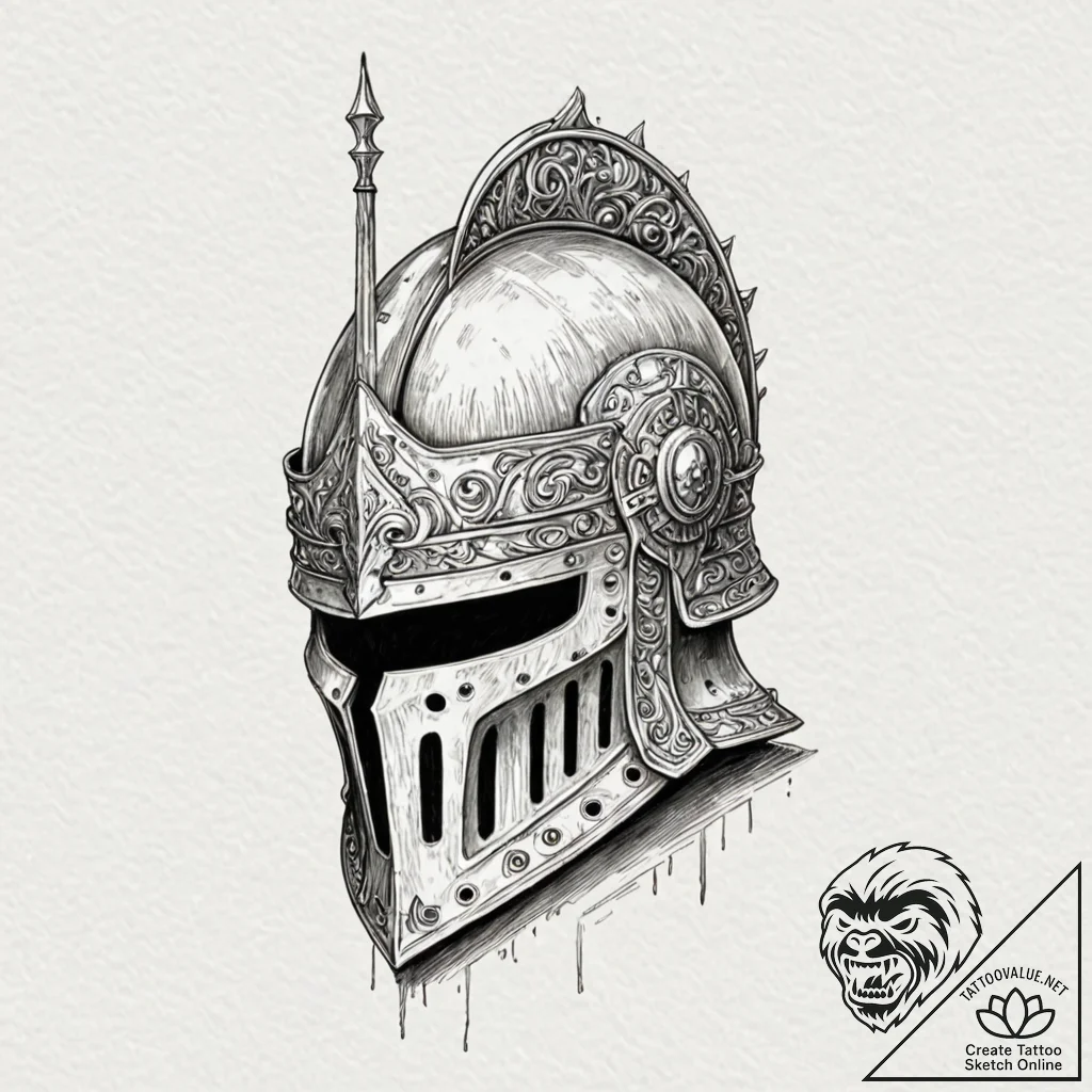 Tattoo design a knight's helmet with a subtle... - tattoo sketch (№1753113874_0, 21.07.2025 16:04) — tattoovalue.net