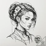 Cyberpunk, tattoo sketch design, black outlin… – tattoo sketch (№1753114212_0, 21.07.2025 16:10) — tattoovalue.net