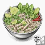 A vibrant bowl of pho, with fresh herbs, lime… – tattoo sketch (№1753114381_0, 21.07.2025 16:13) — tattoovalue.net
