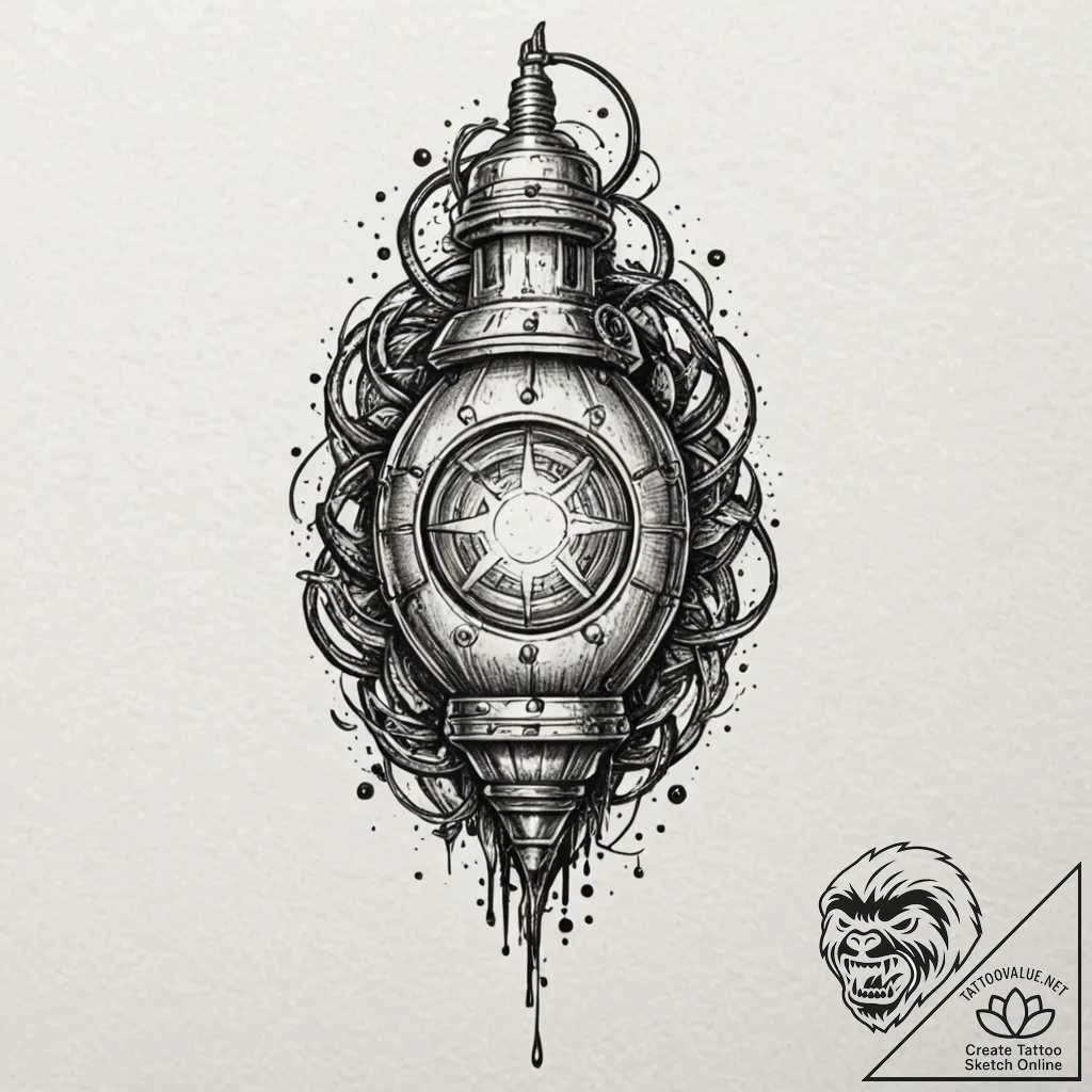 Tattoo sketch a futuristic grenade with glowi... - tattoo sketch (№1753115560_0, 21.07.2025 16:32) — tattoovalue.net