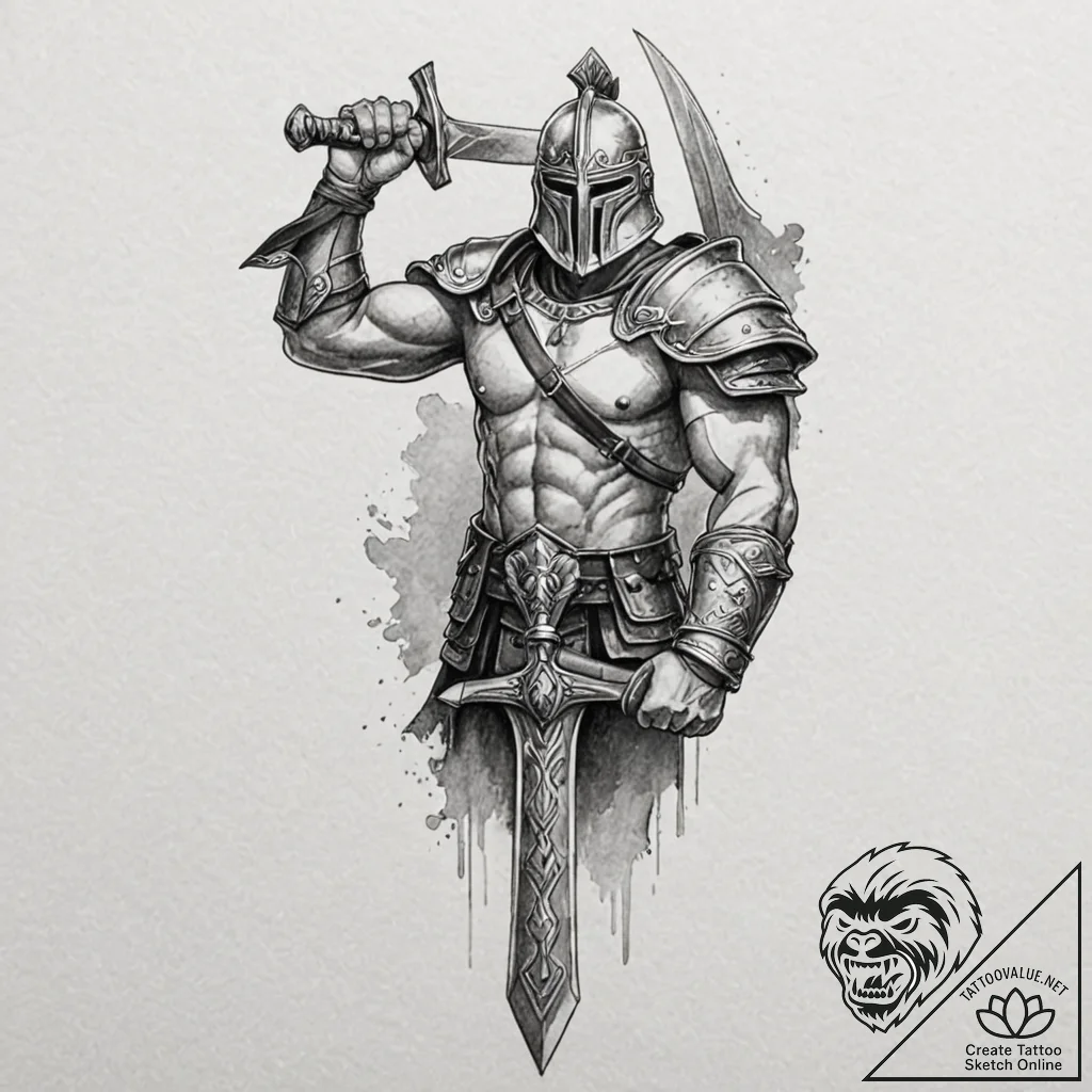 Tattoo design a gladiator's armored arm with... - tattoo sketch (№1753115982_0, 21.07.2025 16:39) — tattoovalue.net