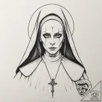 A linework tattoo of the valak demon nun from… – tattoo sketch (№1753116406_0, 21.07.2025 16:46) — tattoovalue.net