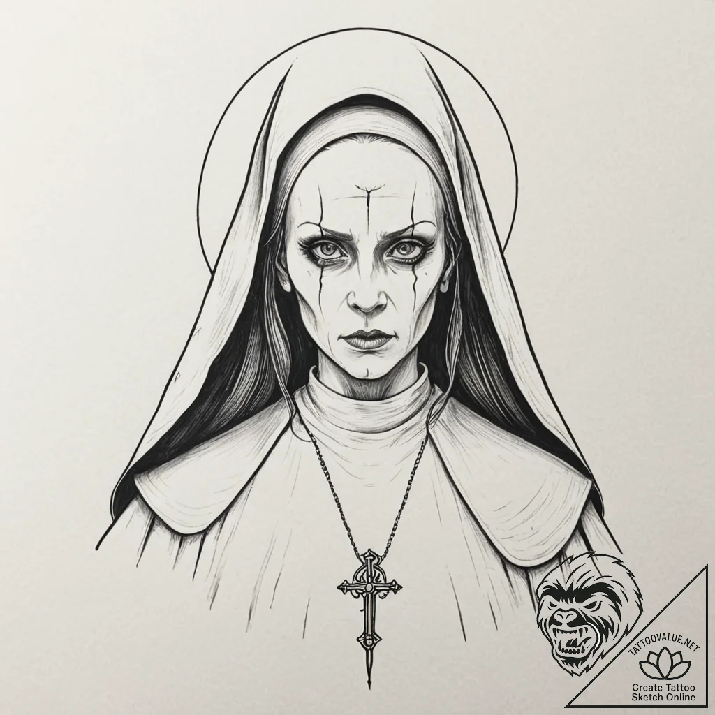 A linework tattoo of the valak demon nun from... - tattoo sketch (№1753116406_0, 21.07.2025 16:46) — tattoovalue.net