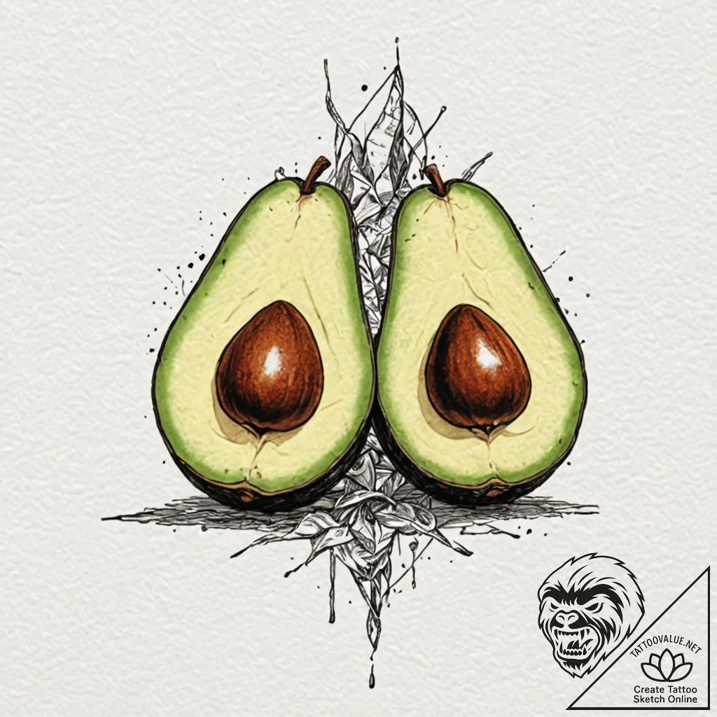 Tattoo design two halves of a avocado pit on... - tattoo sketch (№1753116915_0, 21.07.2025 16:55) — tattoovalue.net