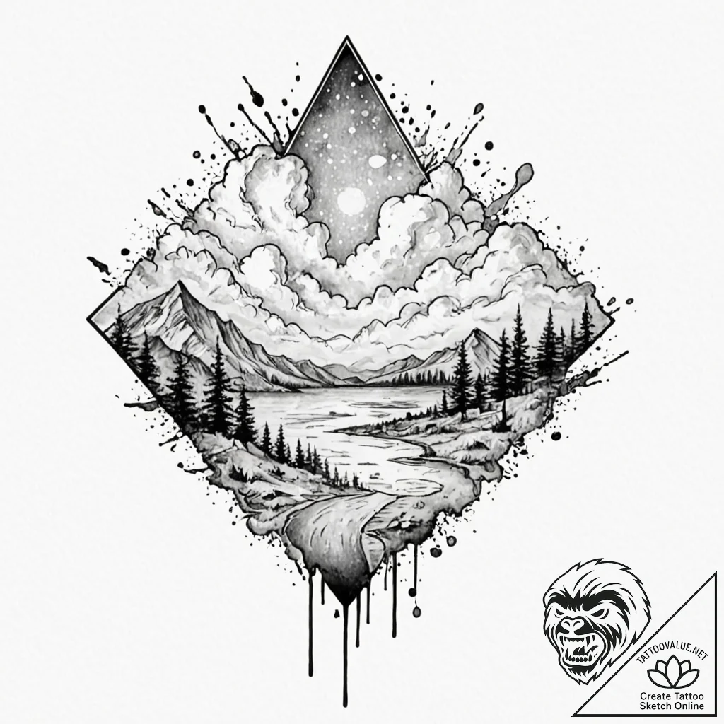 Sky, tattoo sketch design, on a clean white p... - tattoo sketch (№1753117084_0, 21.07.2025 16:58) — tattoovalue.net