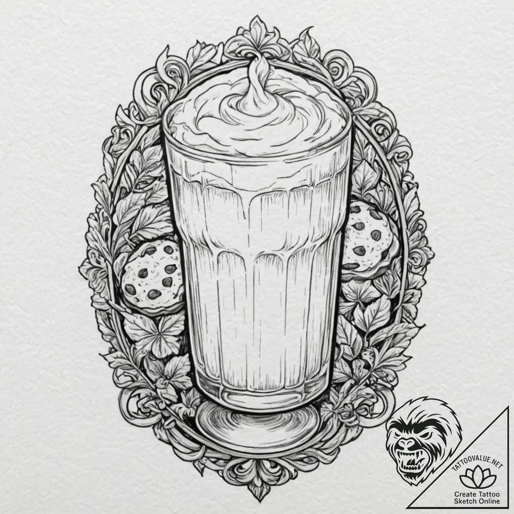 Tattoo design a 'cookie' on one, a 'glass of... - tattoo sketch (№1753117167_0, 21.07.2025 16:59) — tattoovalue.net