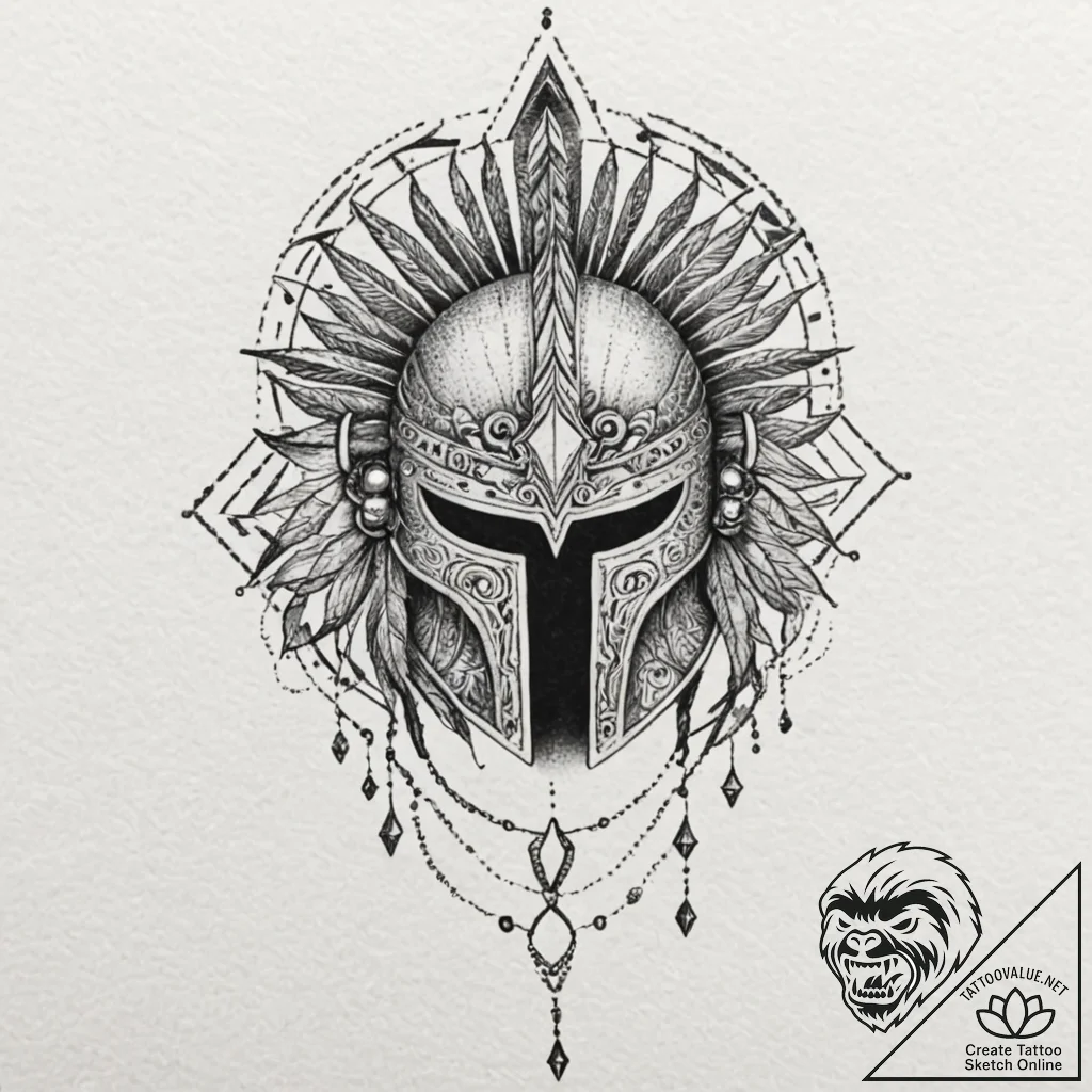 Tattoo sketch a stylized spartan helmet merge... - tattoo sketch (№1753117337_0, 21.07.2025 17:02) — tattoovalue.net