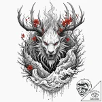 A trash polka composition of a leshen, a fore… – tattoo sketch (№1753117503_0, 21.07.2025 17:05) — tattoovalue.net