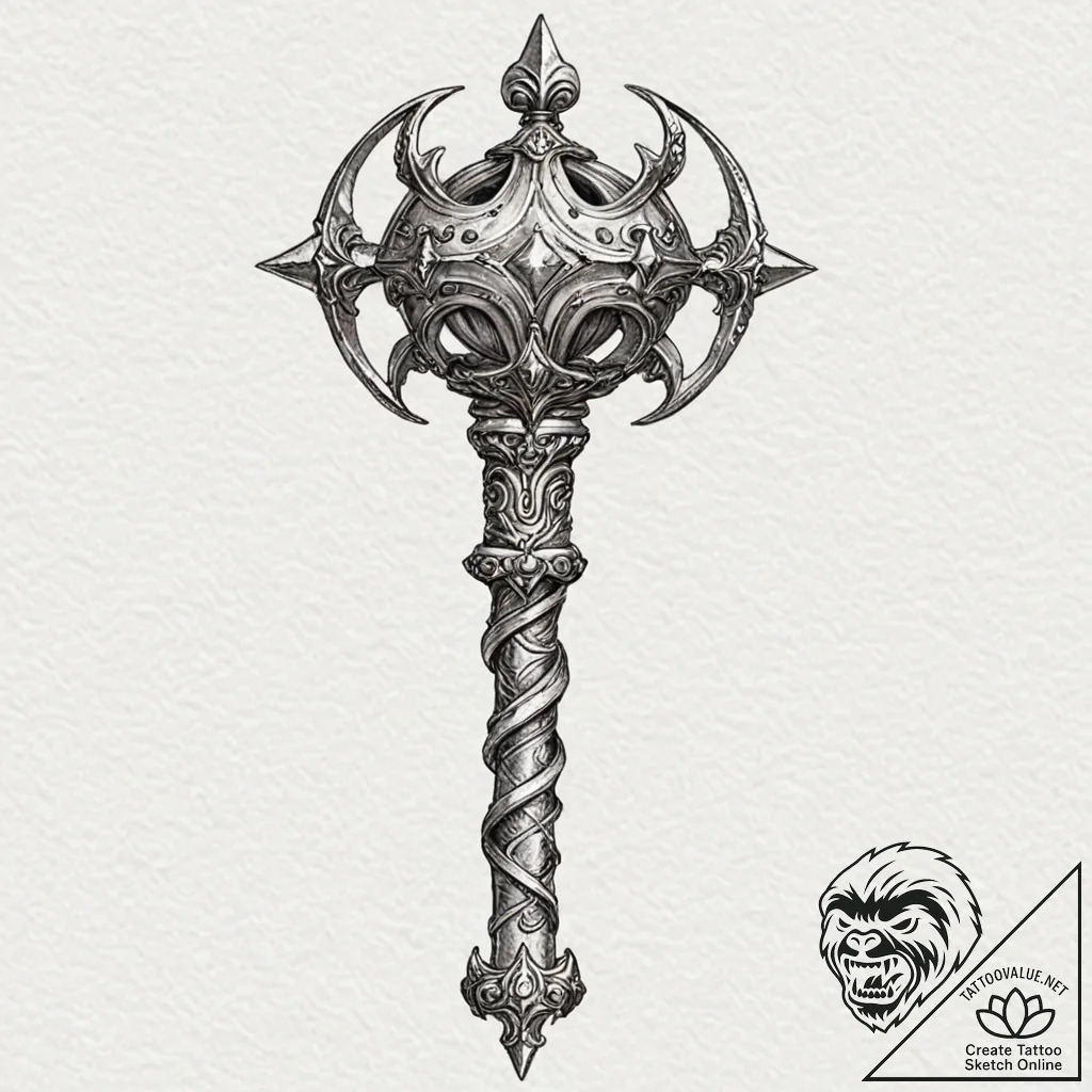Tattoo sketch a medieval mace with a simple,... - tattoo sketch (№1753117845_0, 21.07.2025 17:10) — tattoovalue.net