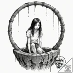 A watercolor sketch of the creepy girl from t… – tattoo sketch (№1753118350_0, 21.07.2025 17:19) — tattoovalue.net