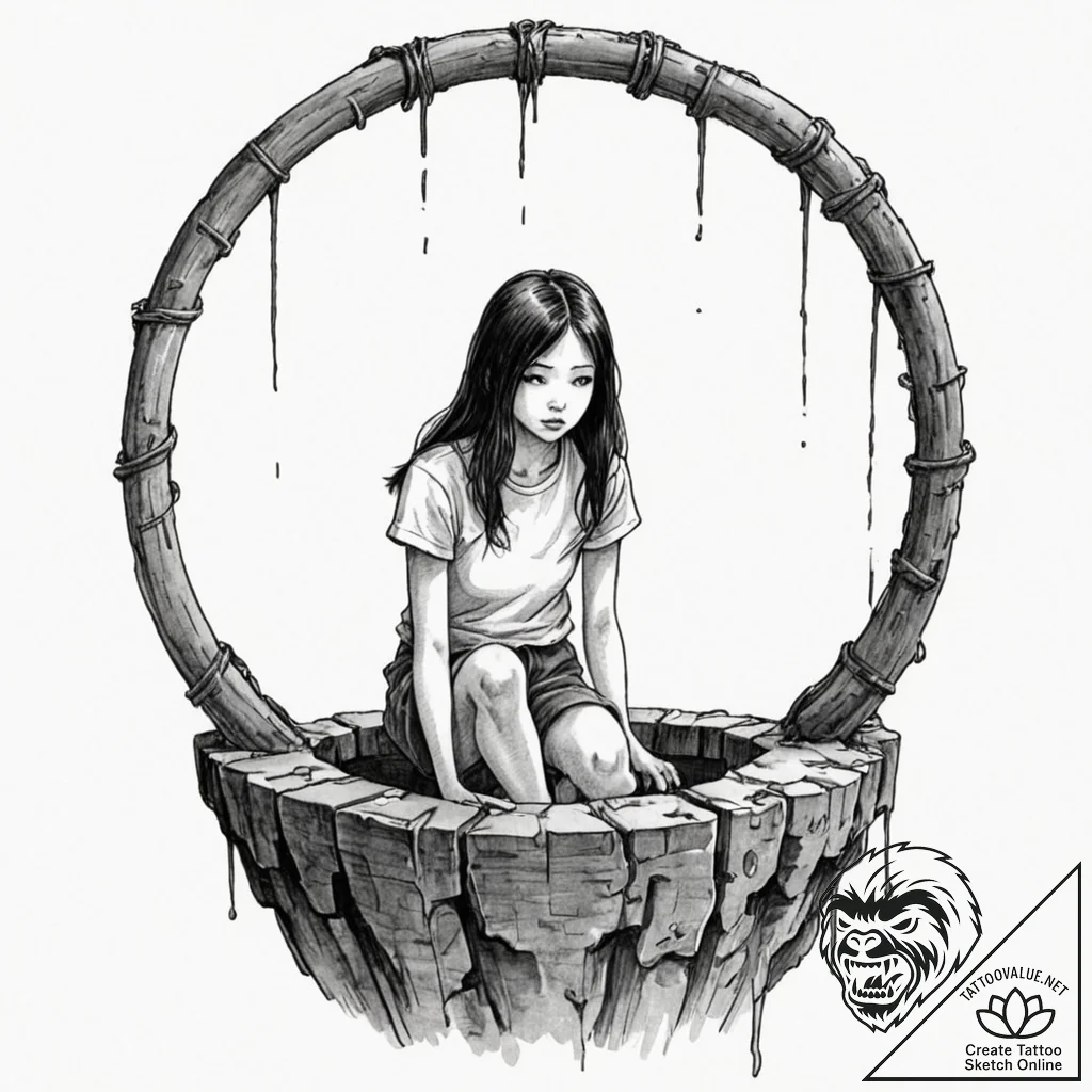 A watercolor sketch of the creepy girl from t... - tattoo sketch (№1753118350_0, 21.07.2025 17:19) — tattoovalue.net
