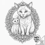 Tattoo design a mother cat with her kittens,… – tattoo sketch (№1753118519_0, 21.07.2025 17:21) — tattoovalue.net