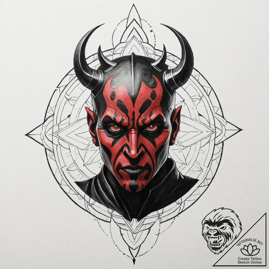 Graphic novel style portrait of a menacing da... - tattoo sketch (№1753118602_0, 21.07.2025 17:23) — tattoovalue.net