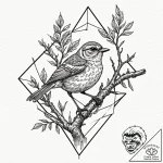 Tattoo sketch a stylized songbird perched on… – tattoo sketch (№1753118688_0, 21.07.2025 17:24) — tattoovalue.net
