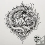 A trash polka tattoo of the main characters f… – tattoo sketch (№1753119281_0, 21.07.2025 17:34) — tattoovalue.net
