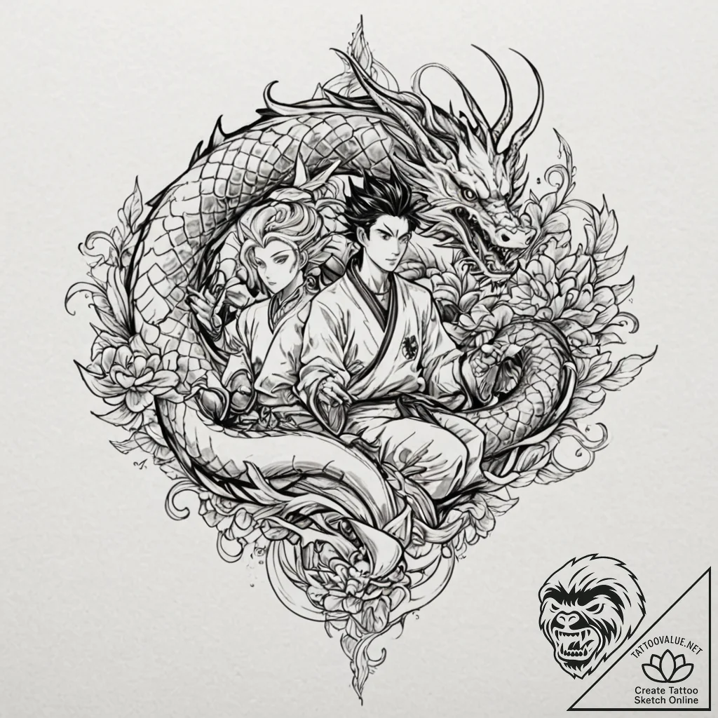 A trash polka tattoo of the main characters f... - tattoo sketch (№1753119281_0, 21.07.2025 17:34) — tattoovalue.net