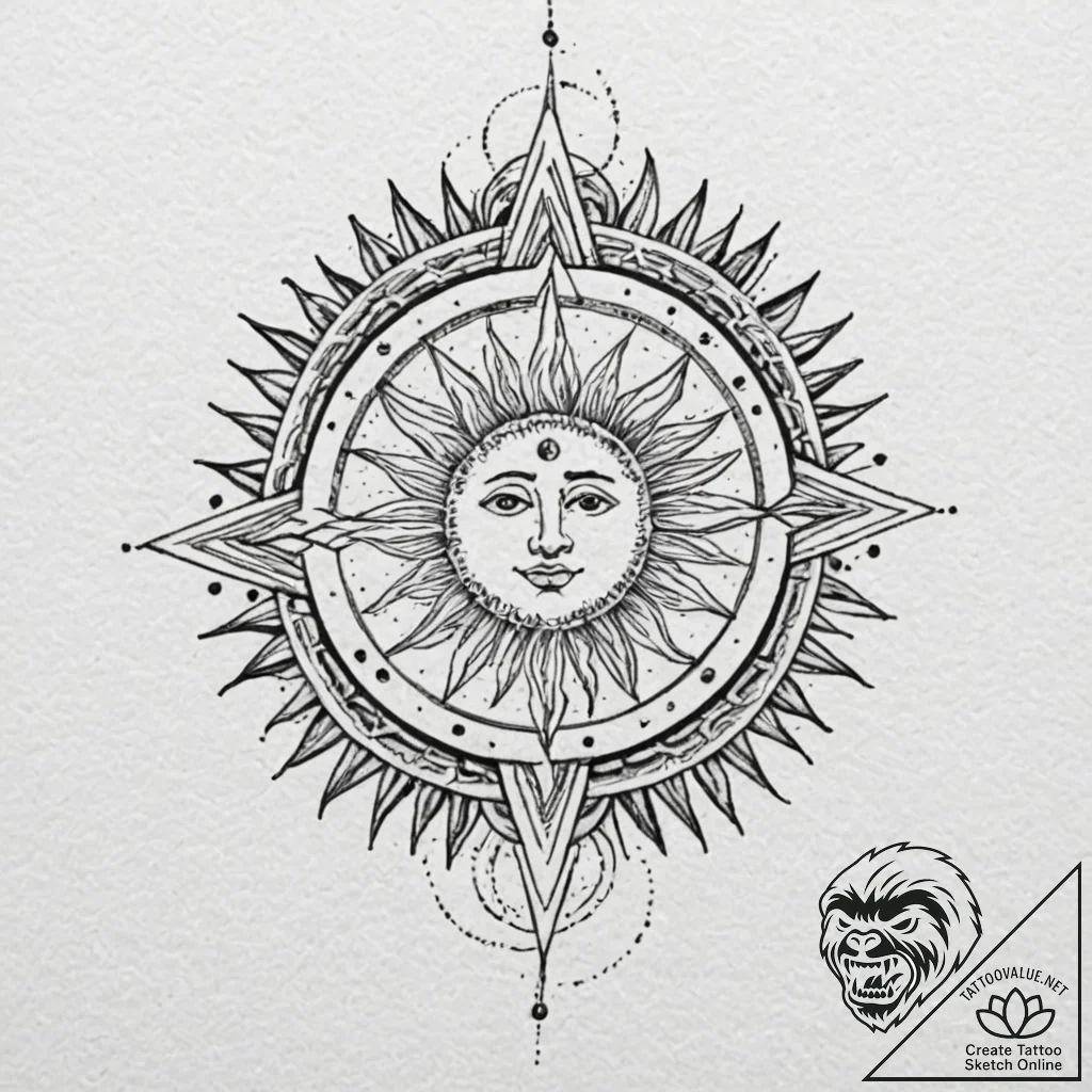 Tattoo design: a combination of dazhbog's sun... - tattoo sketch (№1753119536_0, 21.07.2025 17:38) — tattoovalue.net