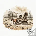 A sepia-toned photograph of pioneers with a c… – tattoo sketch (№1753119793_0, 21.07.2025 17:43) — tattoovalue.net