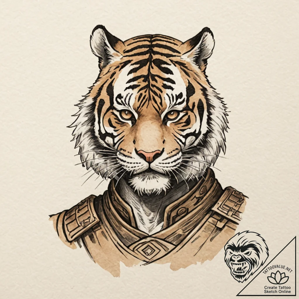 Tattoo design a traditional japanese tiger in... - tattoo sketch (№1753120125_0, 21.07.2025 17:48) — tattoovalue.net