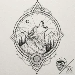 Tattoo design a wolf howling victoriously on… – tattoo sketch (№1753120623_0, 21.07.2025 17:57) — tattoovalue.net