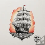 A watercolor sketch of the grey havens, a shi… – tattoo sketch (№1753120707_0, 21.07.2025 17:58) — tattoovalue.net