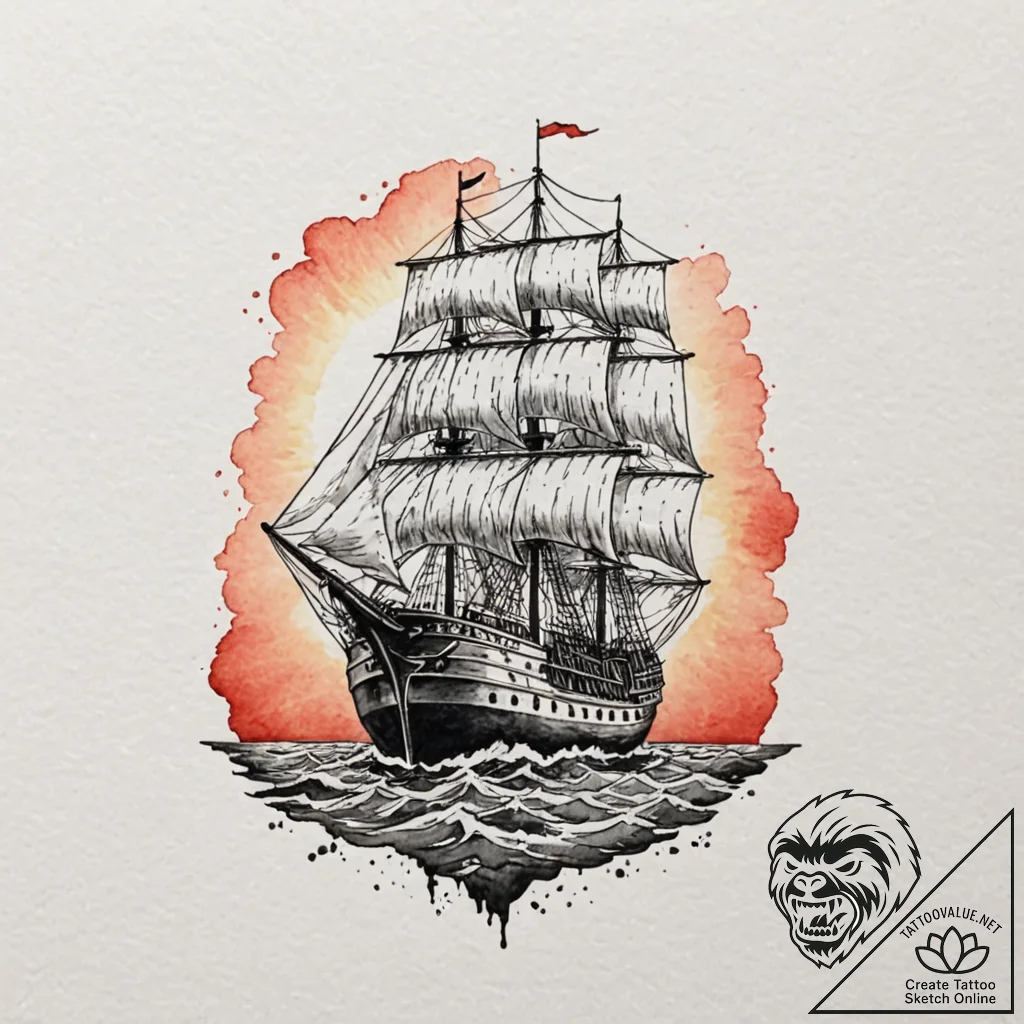 A watercolor sketch of the grey havens, a shi... - tattoo sketch (№1753120707_0, 21.07.2025 17:58) — tattoovalue.net