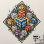 Cubes, concept art for tattoo, on a clean whi… – tattoo sketch (№1753120789_0, 21.07.2025 17:59) — tattoovalue.net