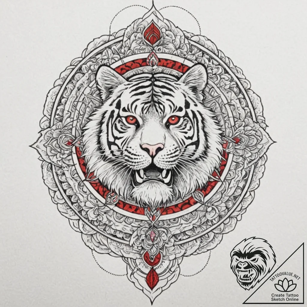 Tiger and dragon, tattoo line art, on a clean... - tattoo sketch (№1753121615_0, 21.07.2025 18:13) — tattoovalue.net
