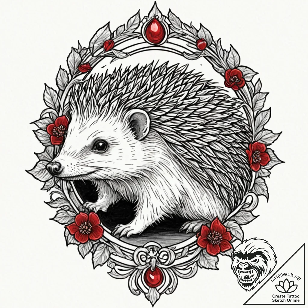 Hedgehog, ink illustration for tattoo, neo tr... - tattoo sketch (№1753123009_0, 21.07.2025 18:36) — tattoovalue.net