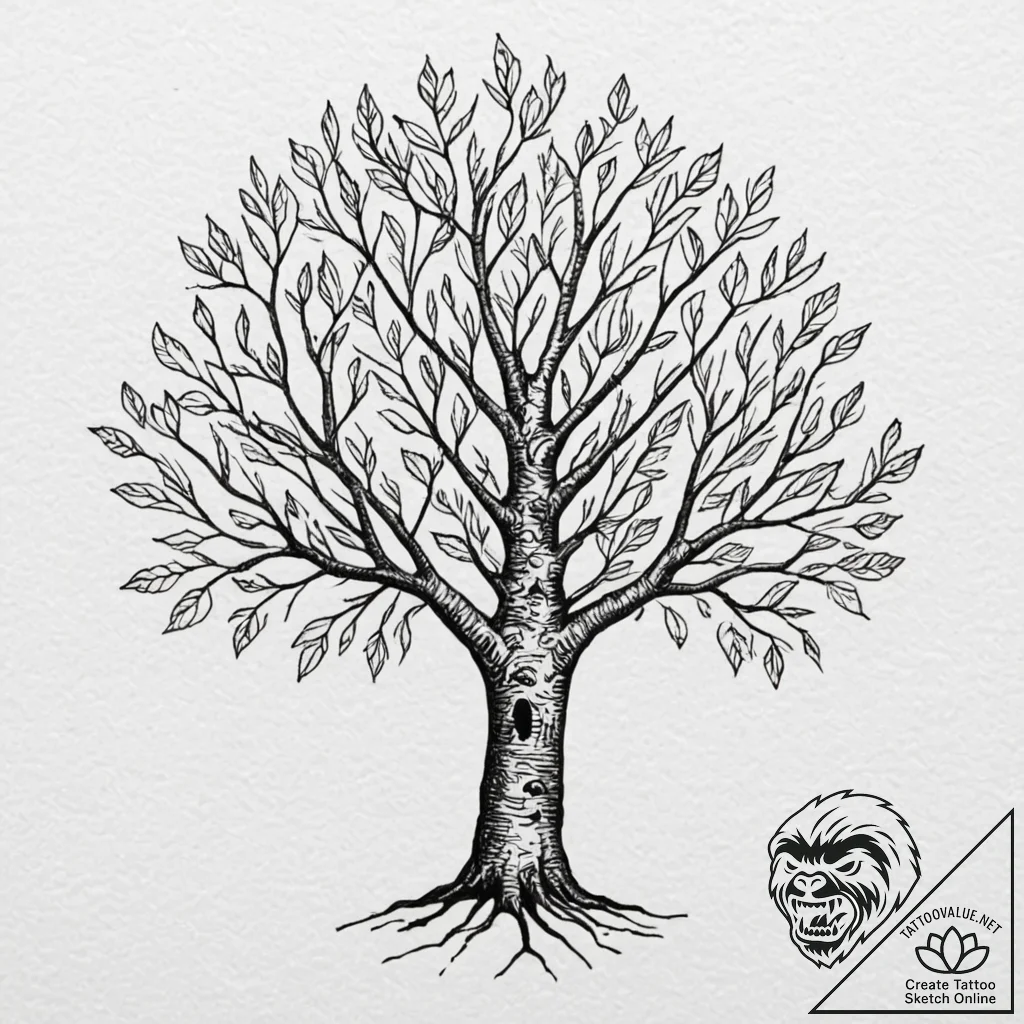 Tattoo design a 'family tree' where some leav... - tattoo sketch (№1753123433_0, 21.07.2025 18:43) — tattoovalue.net