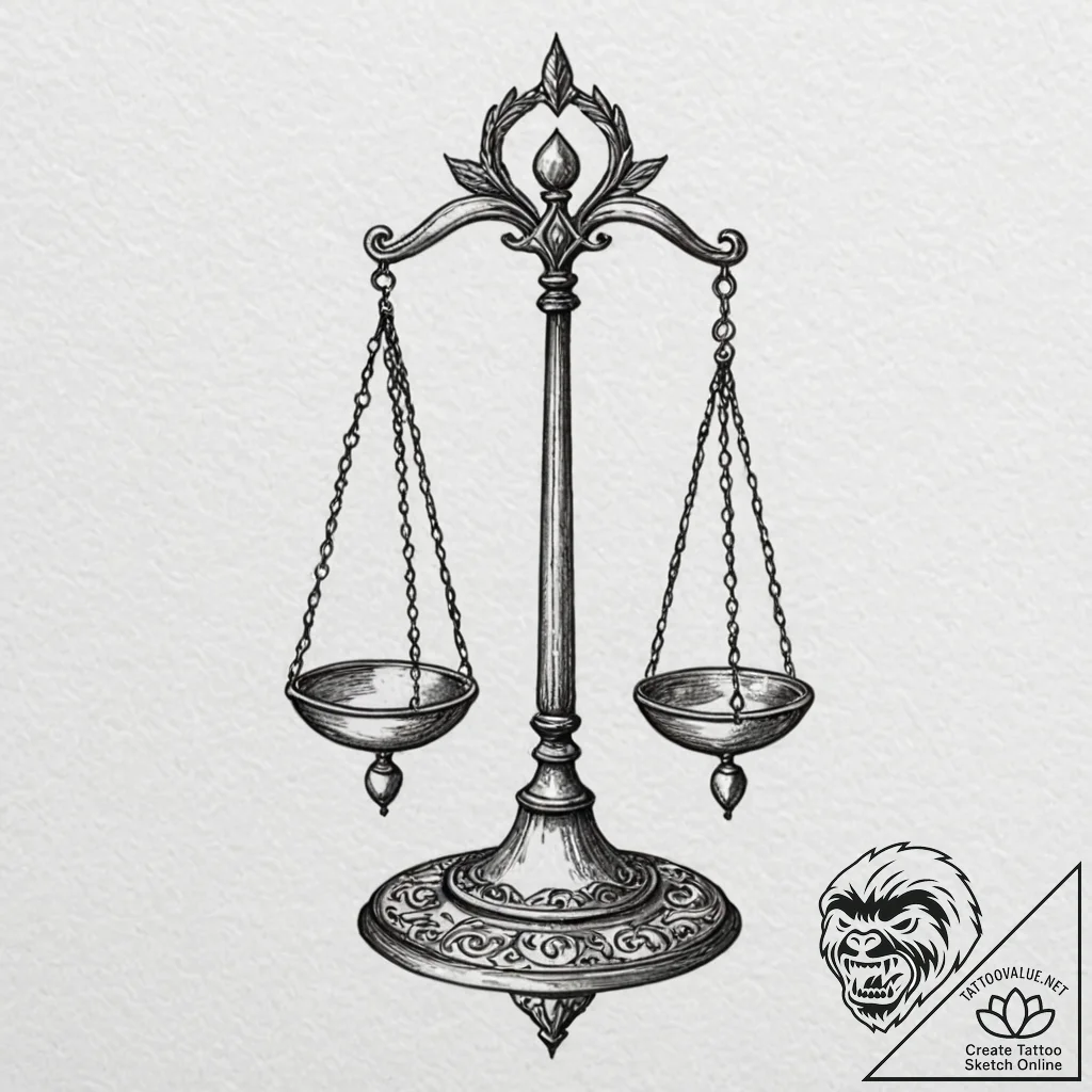 Tattoo sketch libra's scales with the "justic... - tattoo sketch (№1753123602_0, 21.07.2025 18:46) — tattoovalue.net