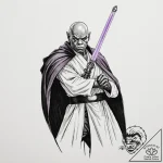 Graphic novel art of mace windu with his purp… – tattoo sketch (№1753123686_0, 21.07.2025 18:48) — tattoovalue.net
