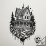 A trash polka design of the house from house… – tattoo sketch (№1753123937_0, 21.07.2025 18:52) — tattoovalue.net