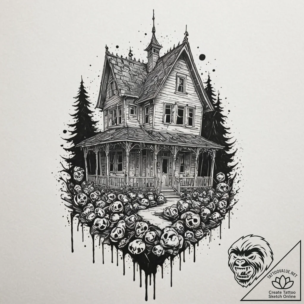 A trash polka design of the house from house... - tattoo sketch (№1753123937_0, 21.07.2025 18:52) — tattoovalue.net