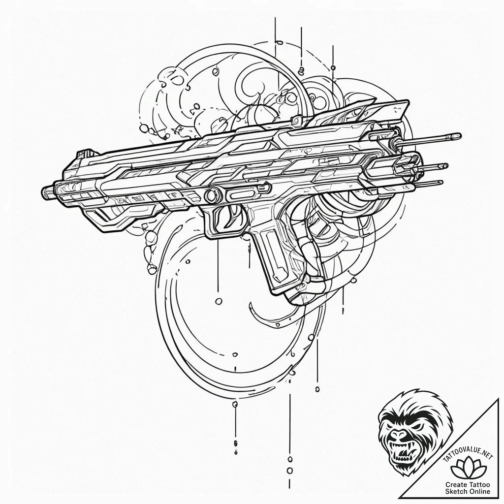 Tattoo design a glowing plasma rifle with sle... - tattoo sketch (№1753124360_0, 21.07.2025 18:59) — tattoovalue.net