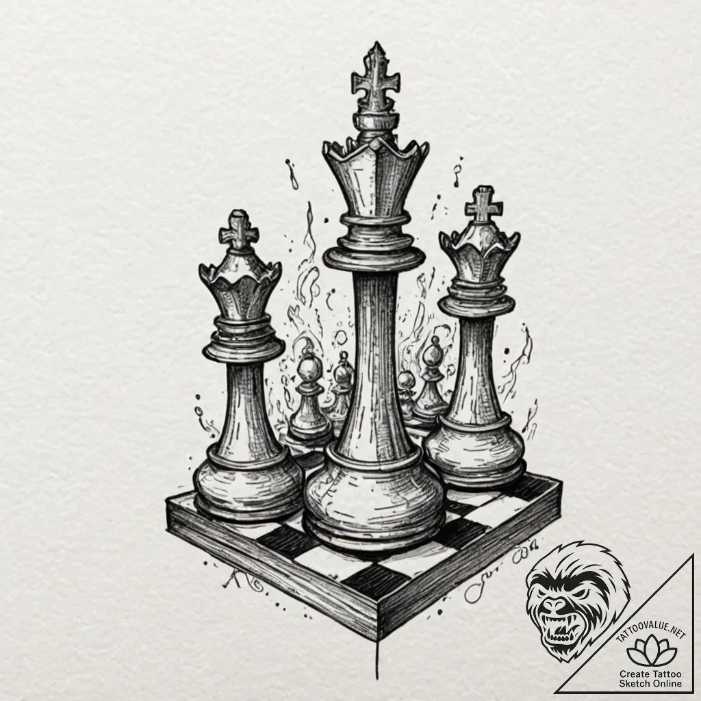 Chess, tattoo flash sheet design, black and r... - tattoo sketch (№1753124528_0, 21.07.2025 19:02) — tattoovalue.net