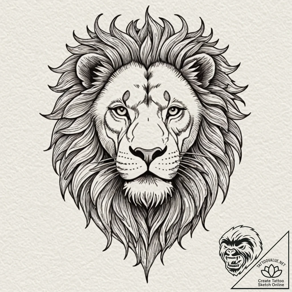 Tattoo sketch a lion's head, serene yet fierc... - tattoo sketch (№1753124699_0, 21.07.2025 19:04) — tattoovalue.net
