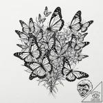 A swarm of monarch butterflies migrating., ta… – tattoo sketch (№1753125291_0, 21.07.2025 19:14) — tattoovalue.net