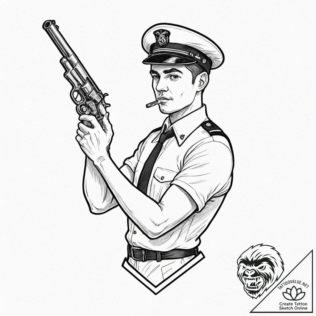 Pistol, tattoo drawing outline, black outline... - tattoo sketch (№1753125629_0, 21.07.2025 19:20) — tattoovalue.net