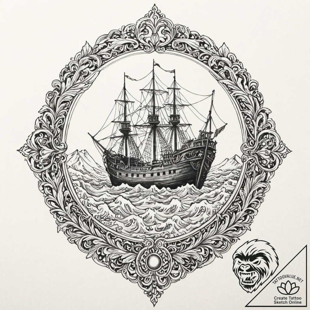 The eerie beauty of a shipwreck visible just... - tattoo sketch (№1753126225_0, 21.07.2025 19:30) — tattoovalue.net