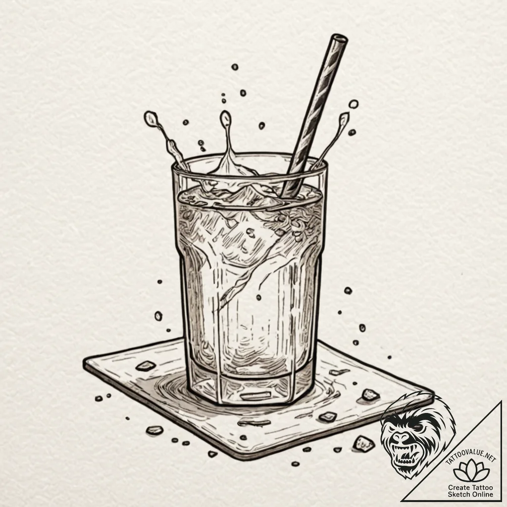 A shot of a glass of water, with a fizzing an... - tattoo sketch (№1753126480_0, 21.07.2025 19:34) — tattoovalue.net
