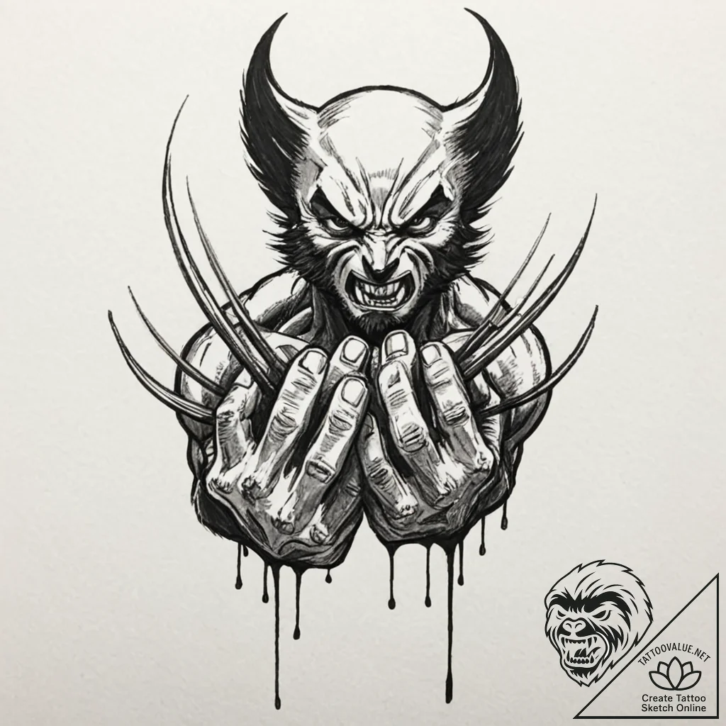 A sketch of wolverine, with his adamantium cl... - tattoo sketch (№1753126565_0, 21.07.2025 19:36) — tattoovalue.net