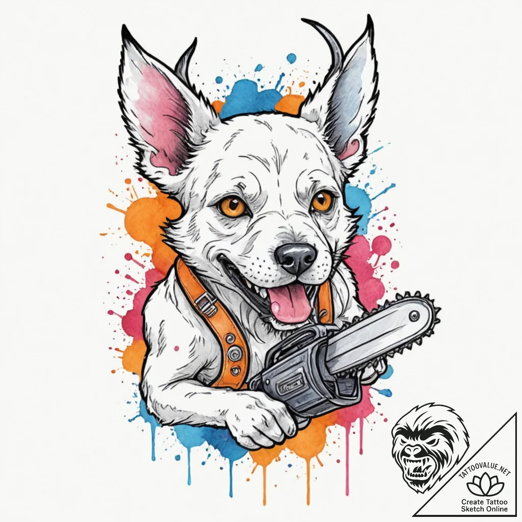 A watercolor tattoo of pochita, the chainsaw... - tattoo sketch (№1753126905_0, 21.07.2025 19:41) — tattoovalue.net