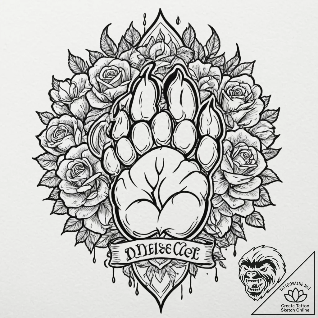 Bear's paw, tattoo sketch design, chicano tat... - tattoo sketch (№1753127073_0, 21.07.2025 19:44) — tattoovalue.net