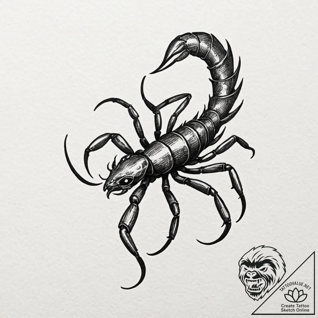 Tattoo design a scorpio scorpion's tail curli... - tattoo sketch (№1753127242_0, 21.07.2025 19:47) — tattoovalue.net