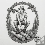 A person splitting logs with an axe., tattoo… – tattoo sketch (№1753127411_0, 21.07.2025 19:50) — tattoovalue.net
