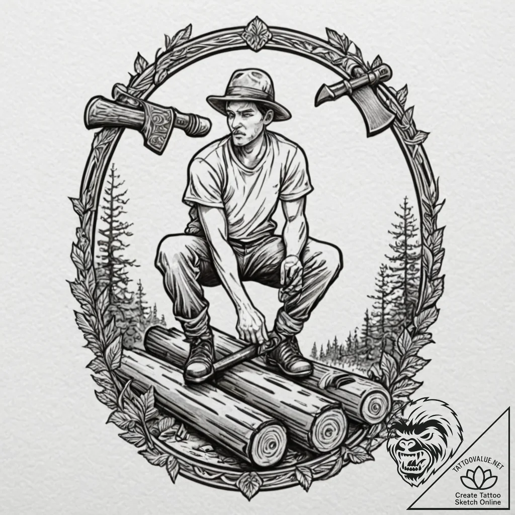 A person splitting logs with an axe., tattoo... - tattoo sketch (№1753127411_0, 21.07.2025 19:50) — tattoovalue.net