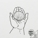 A hand holding a delicate, translucent seashe… – tattoo sketch (№1753127497_0, 21.07.2025 19:51) — tattoovalue.net