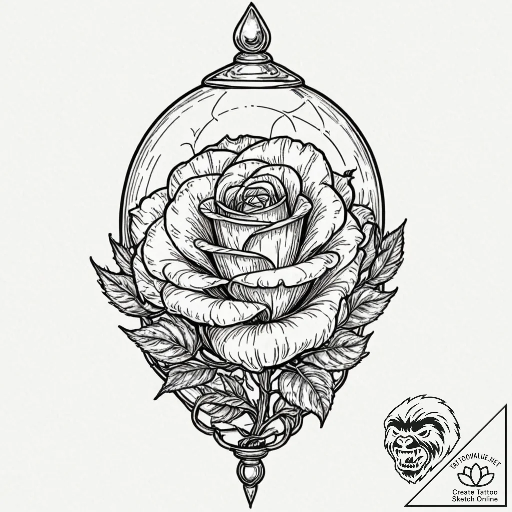 A linework tattoo of the enchanted rose from... - tattoo sketch (№1753127834_0, 21.07.2025 19:57) — tattoovalue.net