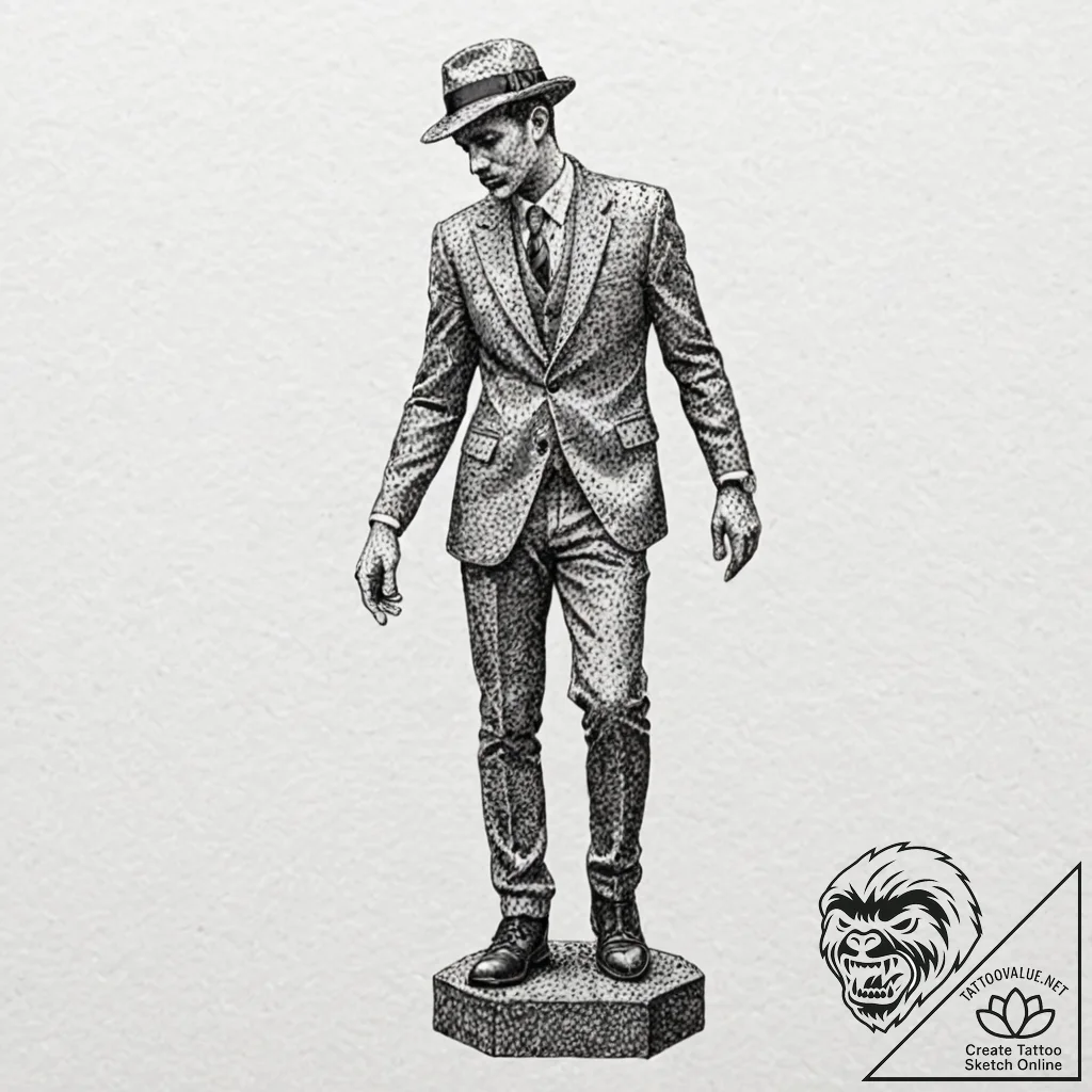 A street performer disguised as a silver stat... - tattoo sketch (№1753128348_0, 21.07.2025 20:05) — tattoovalue.net
